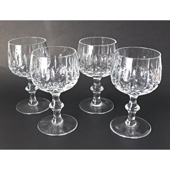 4 Cut Crystal Wine Glasses Stems Goblets Vintage Barware - Picture 1 of 6